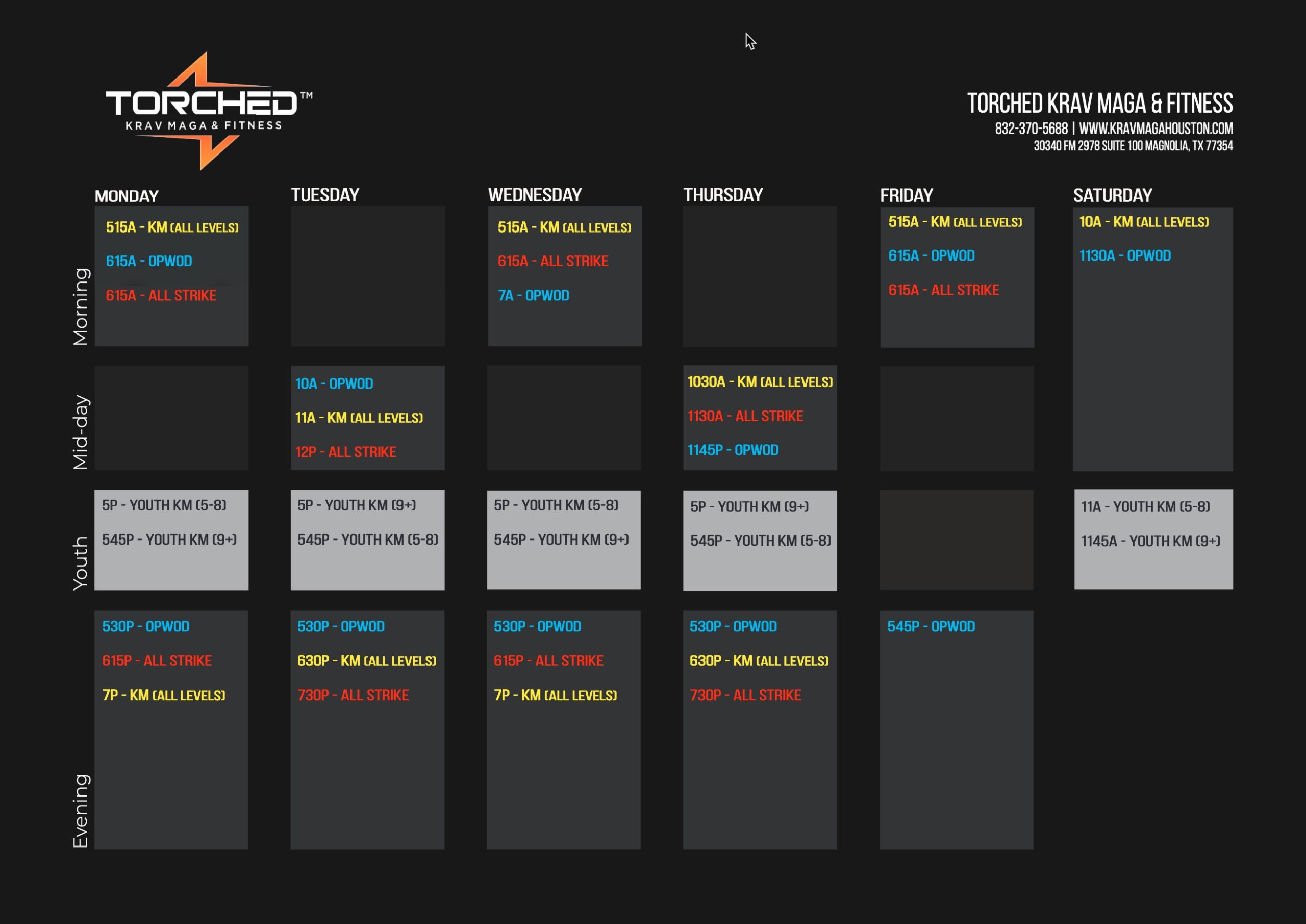 Torched Krav Maga Schedule